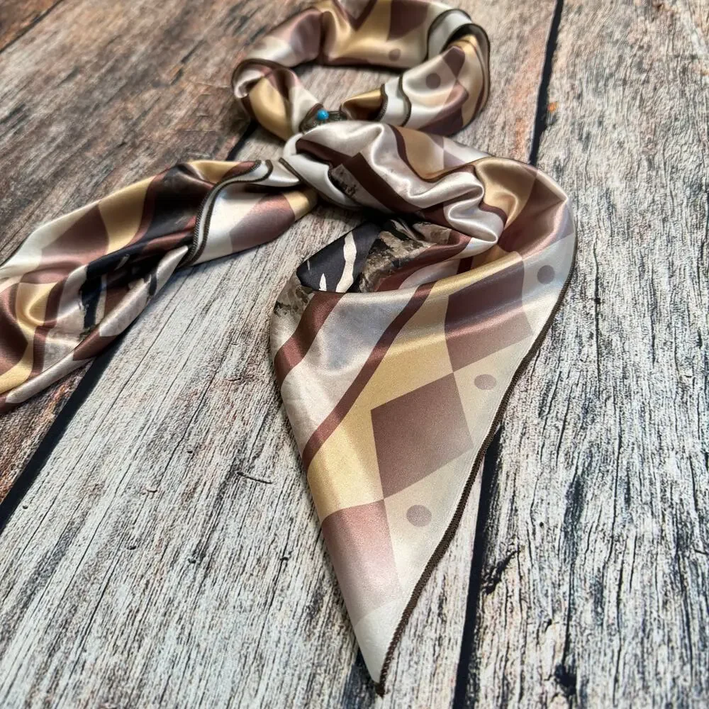 Horses Print Silky Polyester Wild Rag | 36x36 | Brown